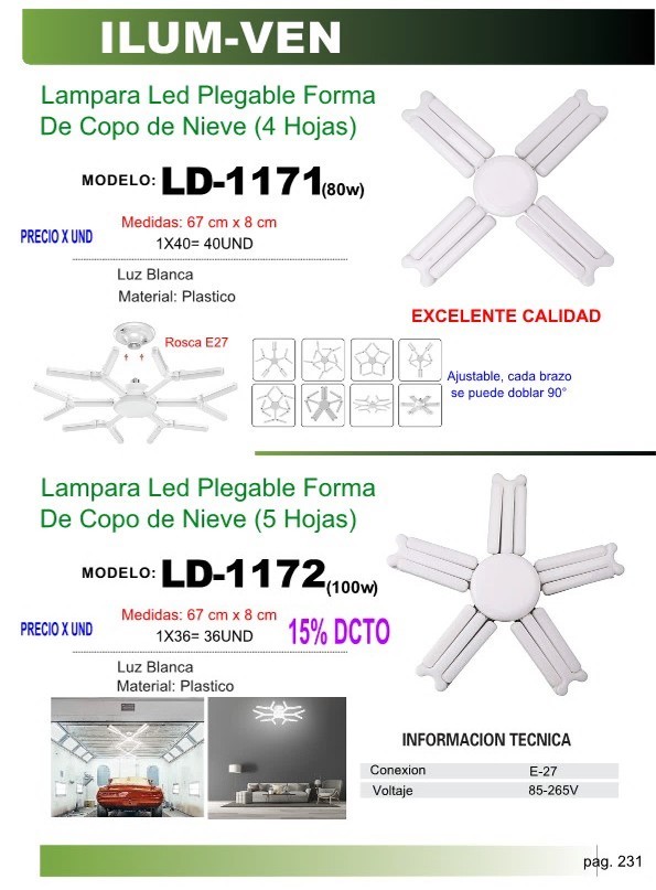 LAMP LED PLEGABLE FORMA COPO NIEVE (4 HOJAS)