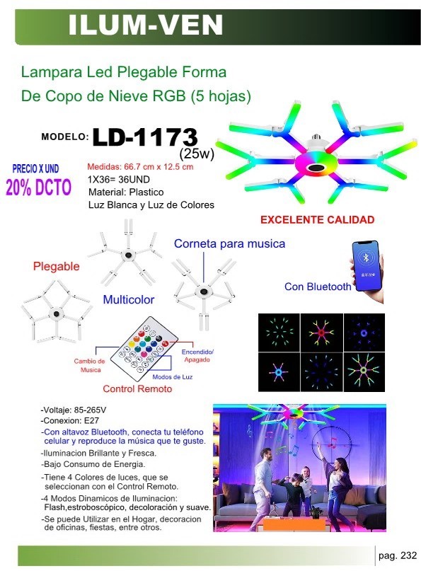 LAMPARA LED PLEGABLE FORMA DE COPO DE NIEVE RGB(5HOJAS)