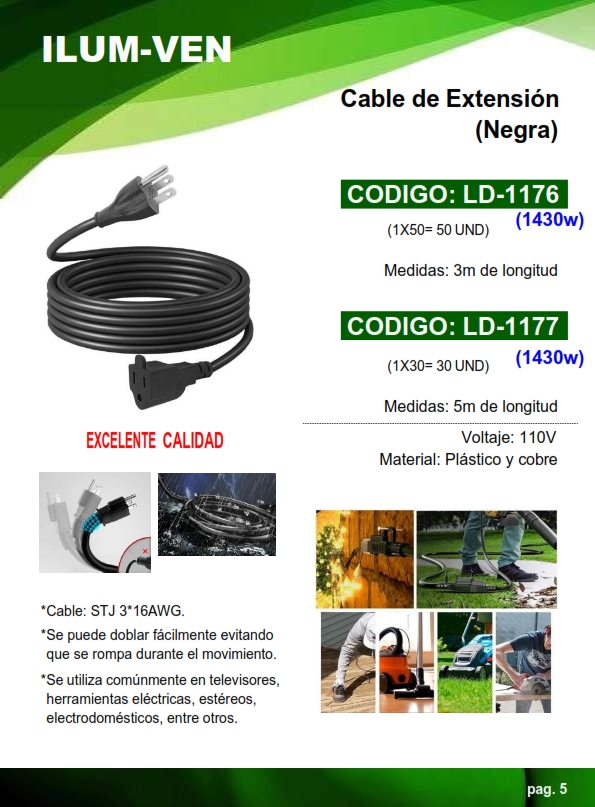 EXTENSION NEGRA 3MTS - CABLE STJ 16AWG