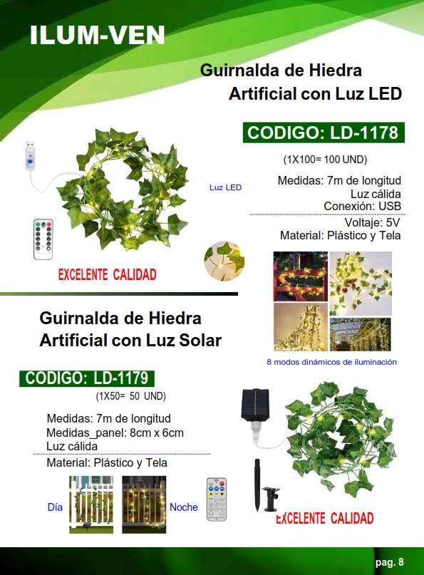 GUIRNALDA LED MOD.HIEDRA - PANEL SOLAR - 7MTS - PLAST