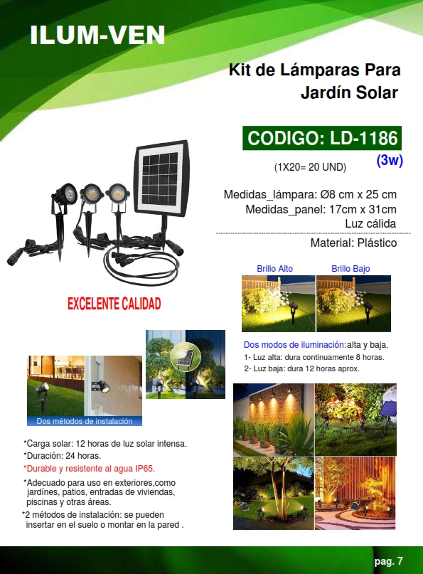 KIT SOLAR P/LAMP JARDIN - 3W - 3500K - PLAST - 2MODOS