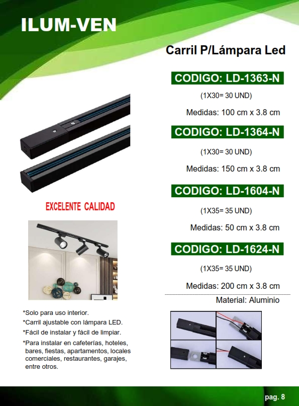 CARRIL P/LAMP LED - NEGRO - 1 MTS X 3.8CM