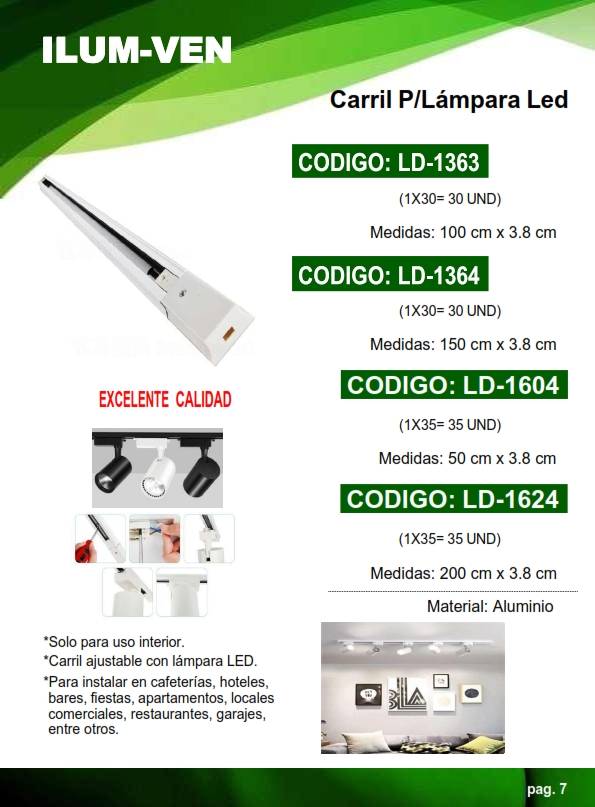 CARRIL P/LAMP LED - BLANCO - 1MTS X 3.8CM