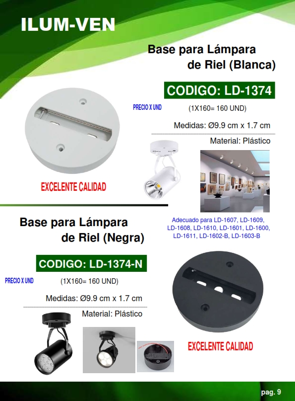 BASE PLAST RED BLANCA P/LAMP RIEL - 9,9X1,7CM - APLICA PARA 