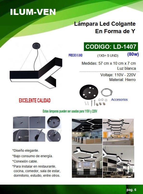 LAMP LED COLGANTE FORMA Y - LUZ BLANCA - 80W- METAL NEGRA - 