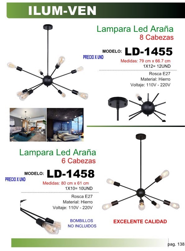 LAMPARA LED ARANA 6 SOC E27 80x61CM