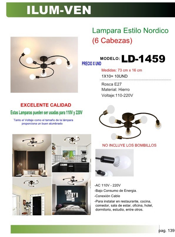 LAMP ESTILO NORDICO (6 SOCT) E27 METALICA 73X16CM - S/BOMB