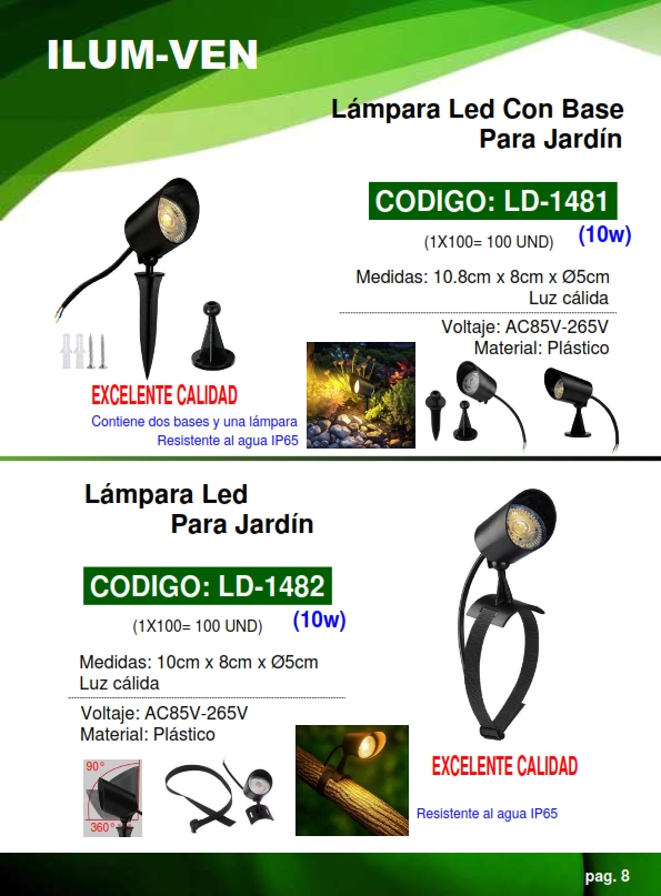 LAMPARA LED P/JARDIN AJUSTAB - 3500K - 85-220V IP65 PLAST