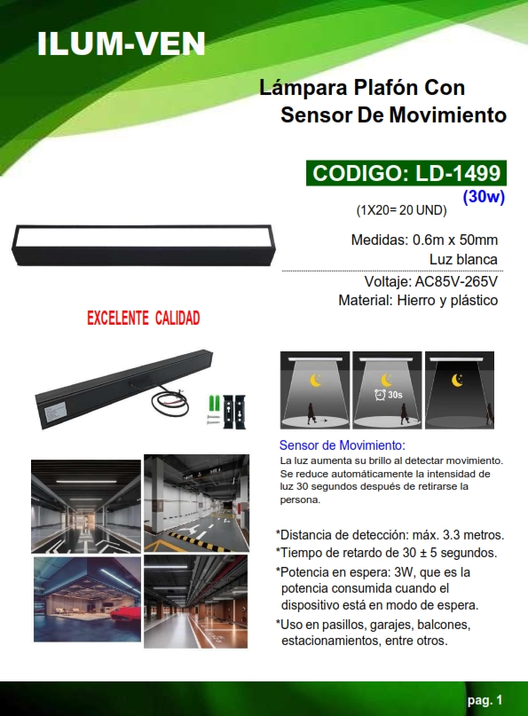 LAMP PLAFON NEGRA 30W - C/SENSOR MOV - 6500K - 0,6X5CM 85-26