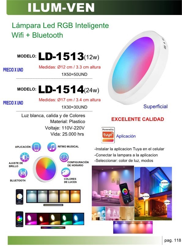 LAMP LED REDOND RGB INTELIG WIFI + BLUET (24w) - 17X3CM - PL