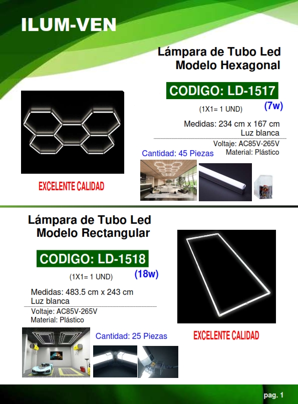LAMP TUBO LED HEX - 7W - 45PIEZAS - 2X1,67MTS - PLAST