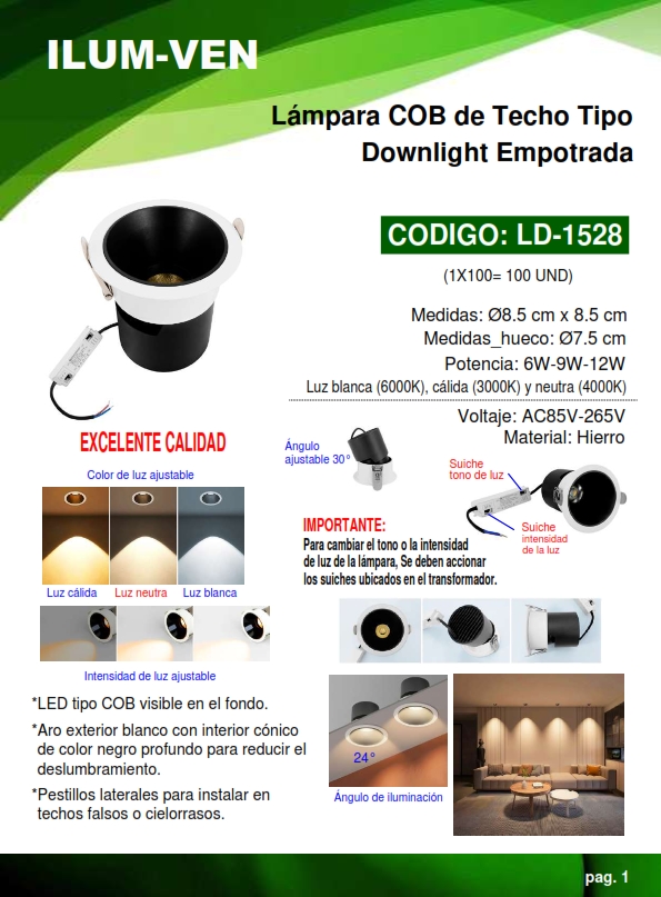 LAMP COB TECHO T/DOWNLIGHT EMP NEGRA - 3LUCES AJUST - ANGULO