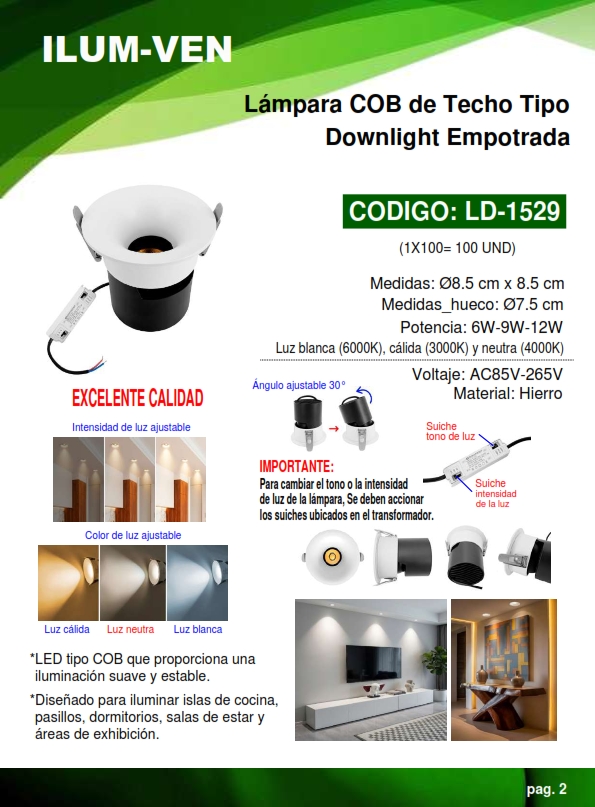 LAMP COB TECHO T/DOWNLIGHT EMP BLANCA - 3LUCES AJUST - ANGUL