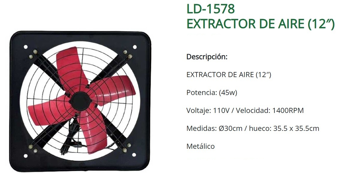 EXTRACTOR DE AIRE 12" - DIAMET 30CM - 45W - 1400RPM - METAL 