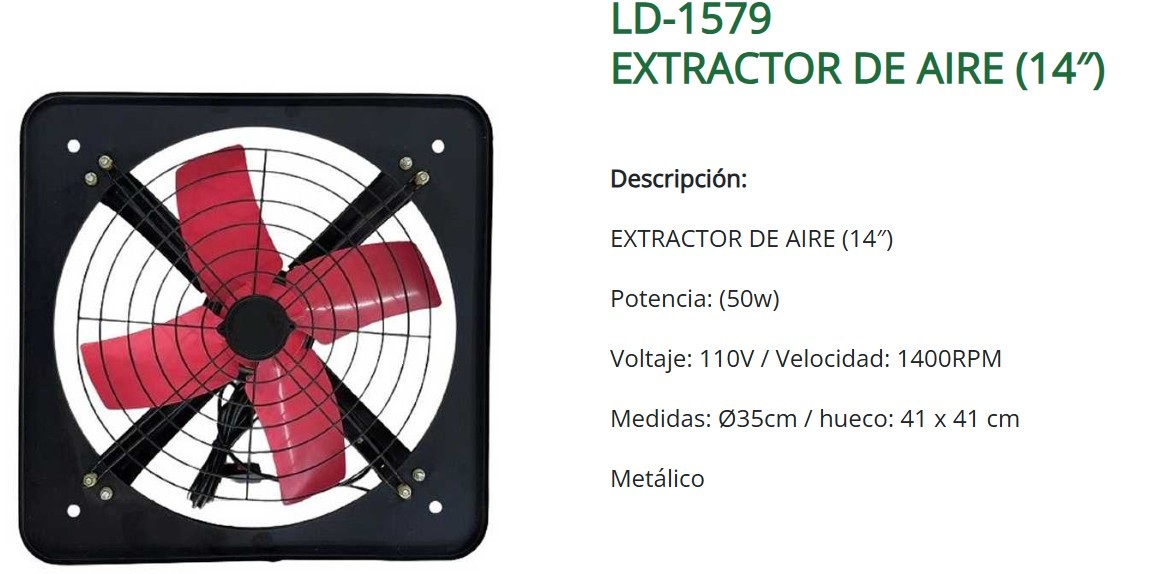 EXTRACTOR DE AIRE 14" - DIAMET 35CM - 50W - 1400RPM - METAL 