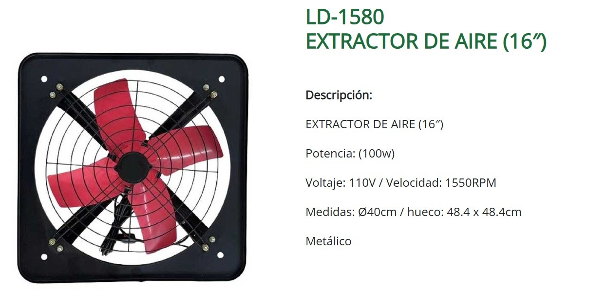 EXTRACTOR DE AIRE 16" - DIAMET 40CM - 100W - 1550RPM - METAL