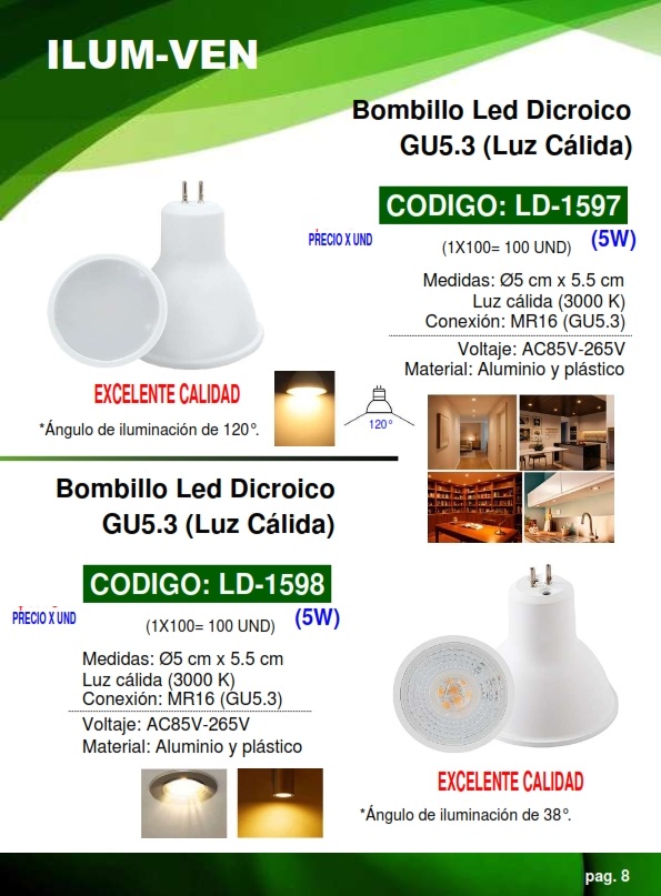 BOMB DICRO MR16 - 3000k - 5W - 5.5cmX5cm,85-265V,GU10 LED,AL