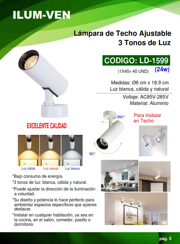LAMP TECHO BLANCA PLAFON - AJUSTABLE - 24W - 3 TONOS - 18,9X