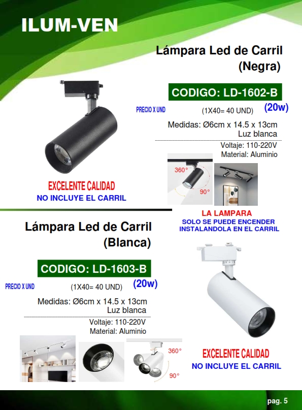 LAMP BLANCA P/CARRIL 20W -  6500K - 14X6CM -  ALUM