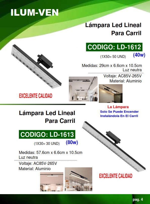LAMP LINEAL T/PLAFON  P/CARRIL - NEGRA - LUZ NEUTRA - 40W - 