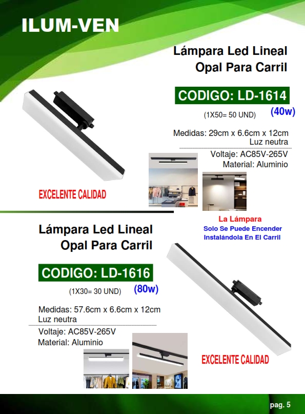 LAMP LINEAL OPAL NEGRA - P/CARRIL - LUZ NEUTRA - 40W - 29X6C