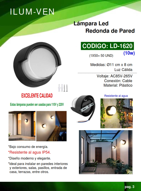 LAMP LED APLIQUE REDOND -10W -  3500K - 11X8CM IP54 PLAST