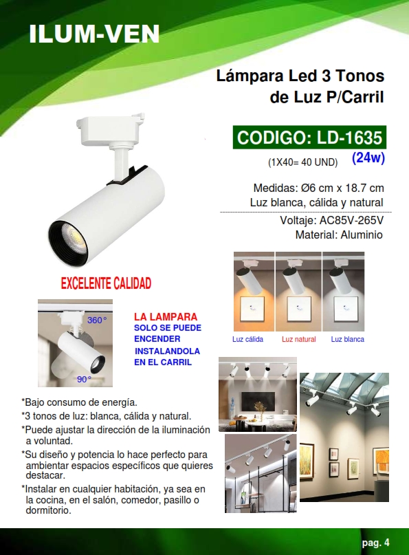 LAMP BLANCA P/CARRIL 24W -  3TONOS - 18,7X6CM -  ALUM