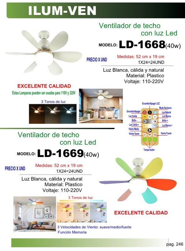 LAMP LED C/VENTILADOR 40W - 3TONOS LUZ - 3VELOC - 52X19CM PL