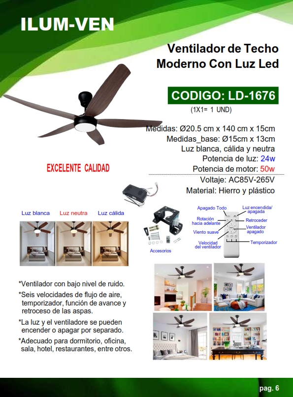 VENTILADOR TECHO MADER - 3TONOS - 140CMX15CM - HIERRO PLAST