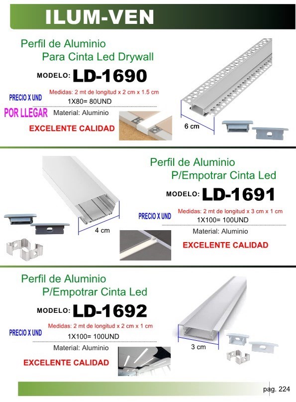 PERFIL ALUM P/EMPOTRAR CINTA LED 2mtsX2.1CMX1CM