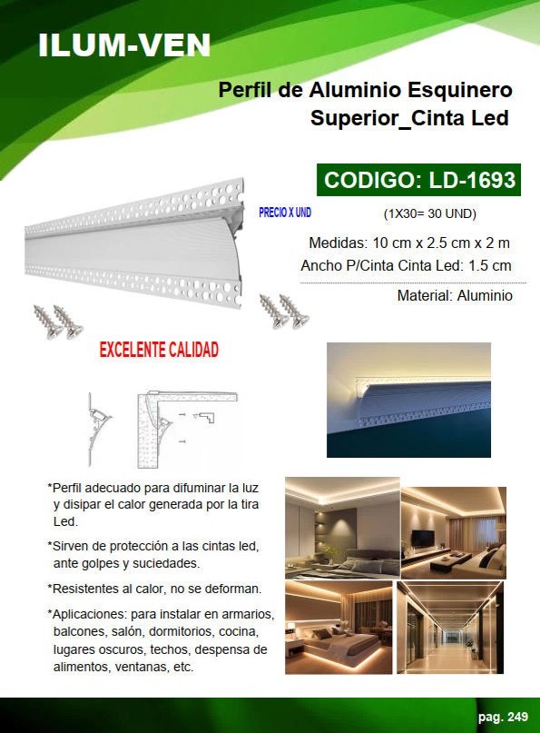 PERFIL ESQUIN SUPERIOR P/CINTA 1,5CM - 10X2,5CMX2MT - ALUM