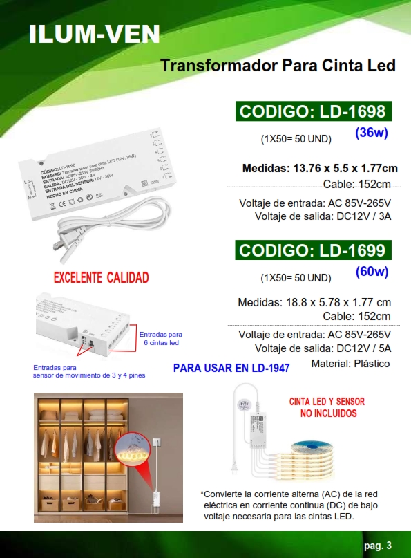 TRANSF P/CINTA - 12V, 5A - 60W - USAR CON 1947