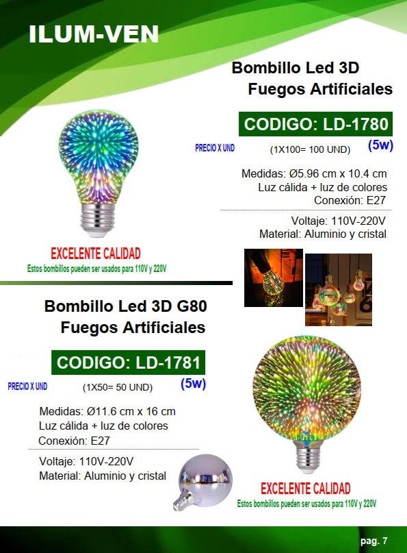 BOMB A65 LED 3D FUEGOS ARTIF - CALIDA+COLORES - 5W - CRISTAL