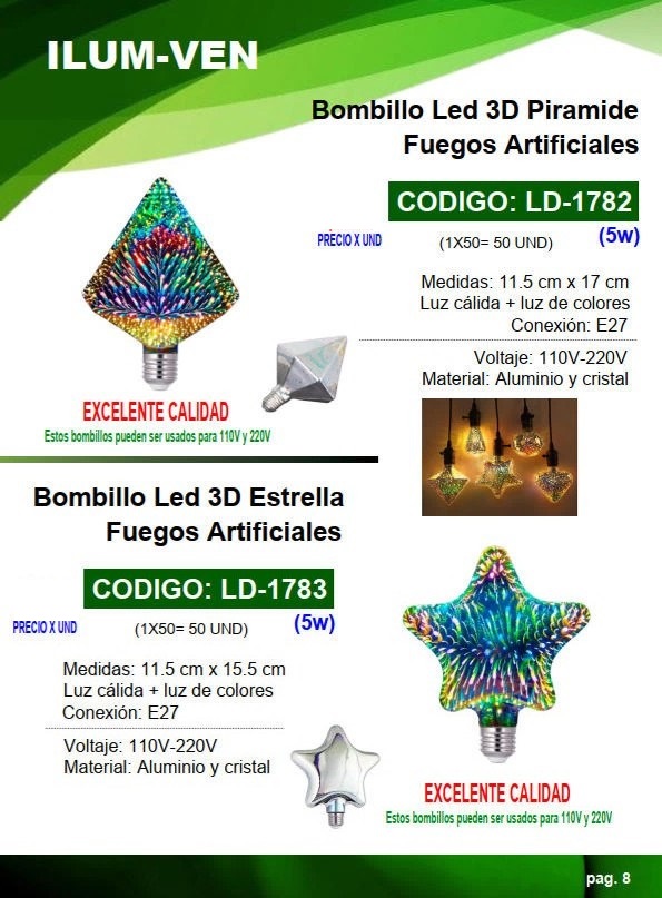 BOMB PIRAMIDE LED 3D FUEGOS ARTIF - CALIDA+COLORES - 5W - CR