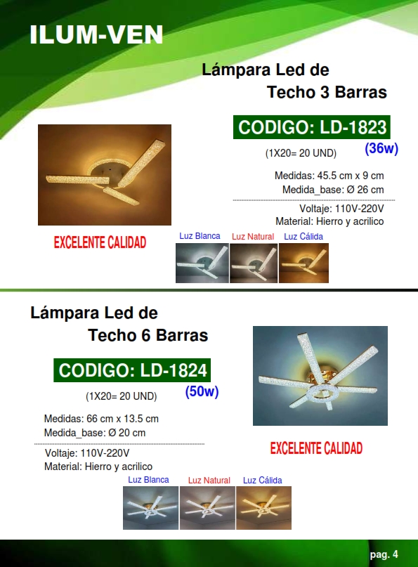 LAMP D/TECHO 6 BARRAS - 50W - 3COLORES - 66X13CM - METAL ACR