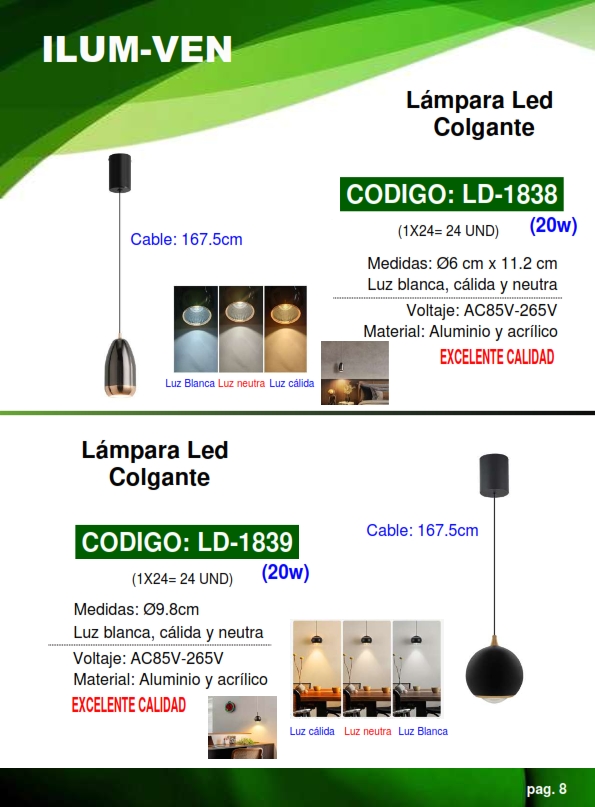 LAMP COLGANTE NEGRA - 20W - 3TONOS - 1,67MT - 9,8CM - ALUM A