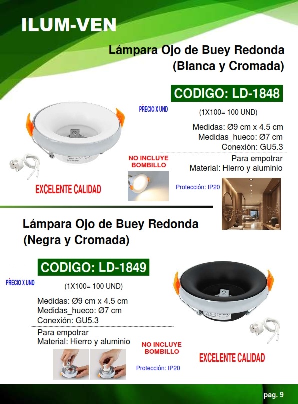 BASE OJO BUEY EMPOT - REDOND CROM Y NEGRA - GU5,3 - 9,2X4,5C