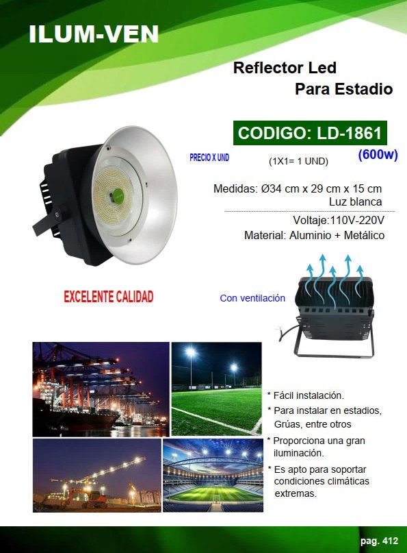 REFLECTOR LED 600W P/ESTADIO LUZ BLANCA - METALICO -110-220V