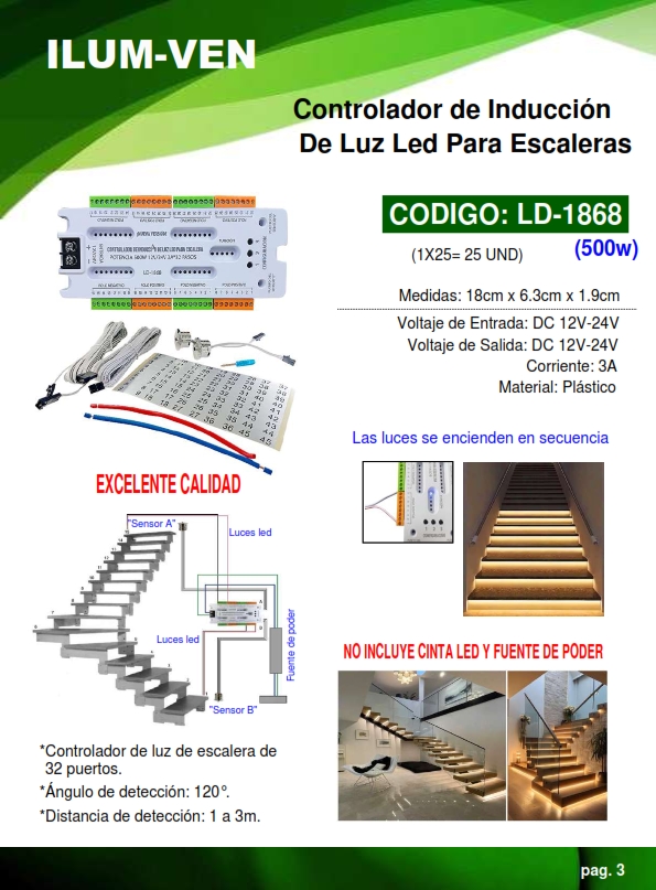 CONTROL INDUC LUZ LED P/ESCAL - 500W - 32 PUERTOS - DETECC 3