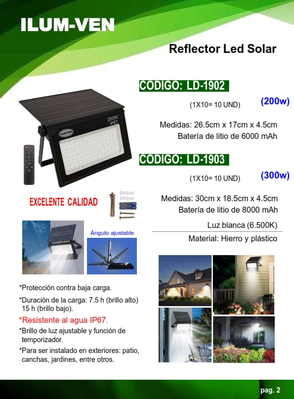 REFLECT SOLAR PARED AJUST - 200W - LITIO 6000mAH - PLAST - 6