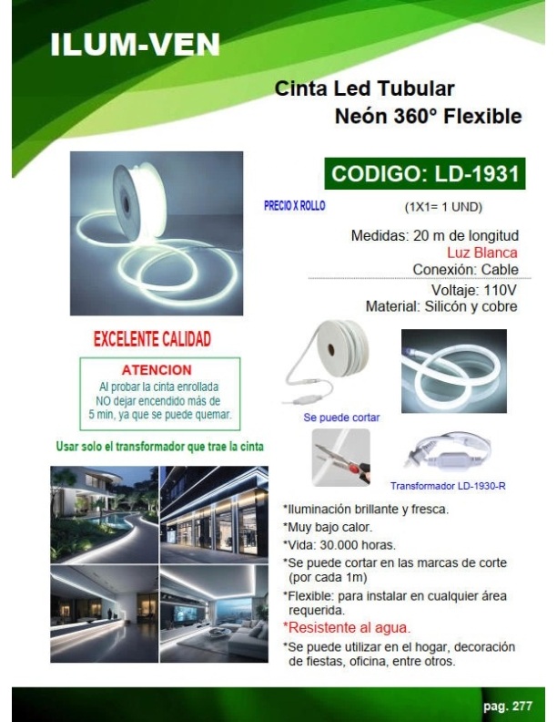 CINTA LED TUBULAR 20MTS - LUZ BLANCA - SILICON - 110V - (Cor