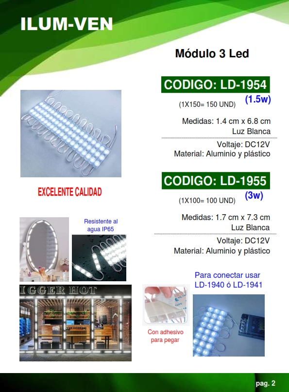 MODULOS 3 LED - 1,5W - 12V - 6500K - 1,4X6,8CM - IP65 (USAR 