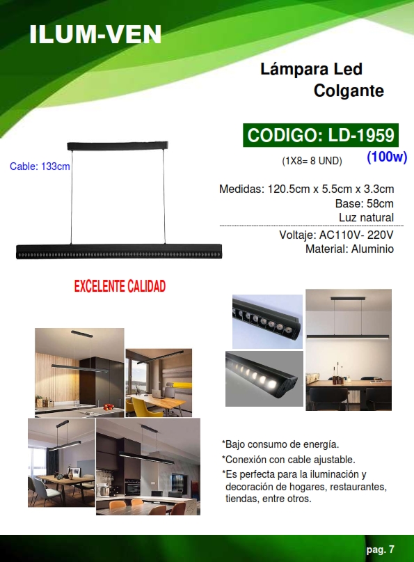 LAMP COLGANTE NEGRA LINEAL - 20W - 6500K - 1,20MT - 5,5CM - 
