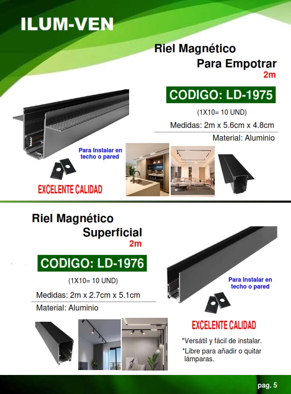 RIEL MAGNETICO P/EMPOTRAR - 5,6X4,8CMX2MTS - ALUM
