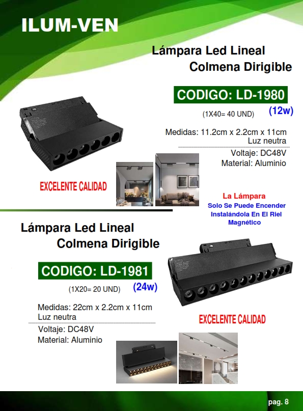 LAMP LED LINEAL COLM DIRIGIBLE NEGRA - 48V - 12W - LUZ NEUTR