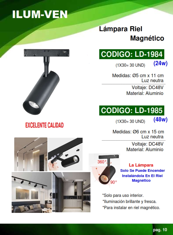 LAMP NEGRA P/RIEL MAGNET 48V - 48W -  4000K - 15X6CM -  ALUM