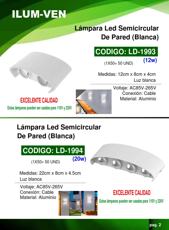 LAMP LED PARED BLANCA 24W - 6500K - ALUM - 110-220V