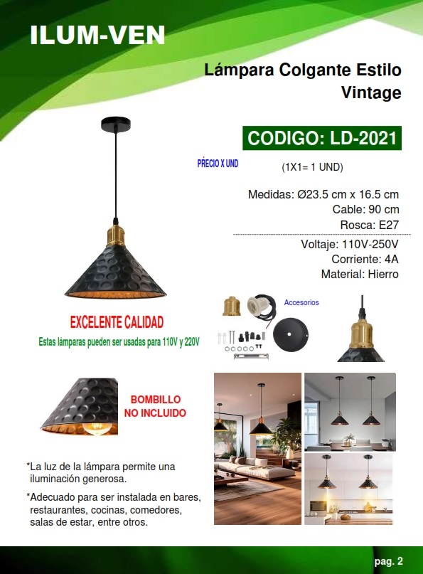 LAMP COLG VINTAGE TRIANG - E27 4AMP - 25X16CM - HIERRO