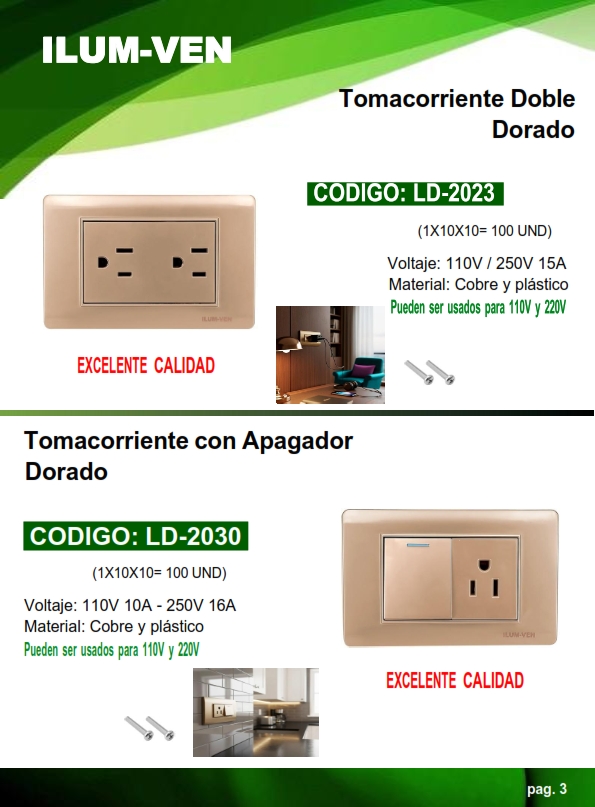 TOMACORRIENTE C/APAGADOR DORADO