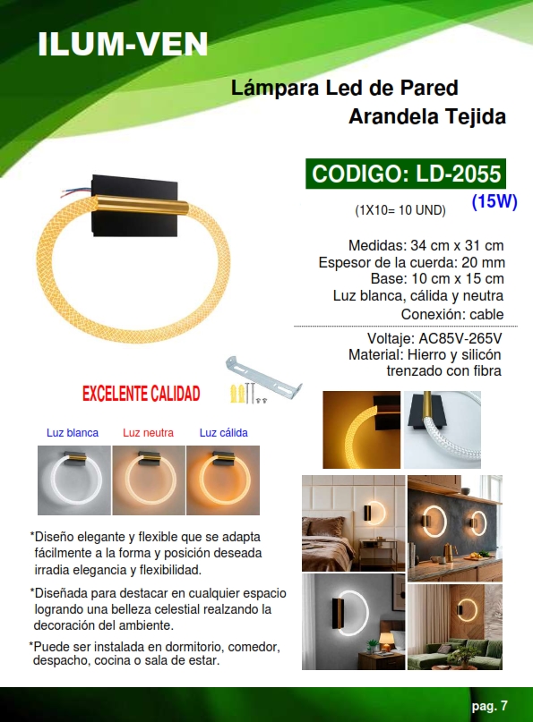 LAMP P/PARED 15W - ARANDELA - TEJIDA - 3 LUCES - HIERRO Y SI